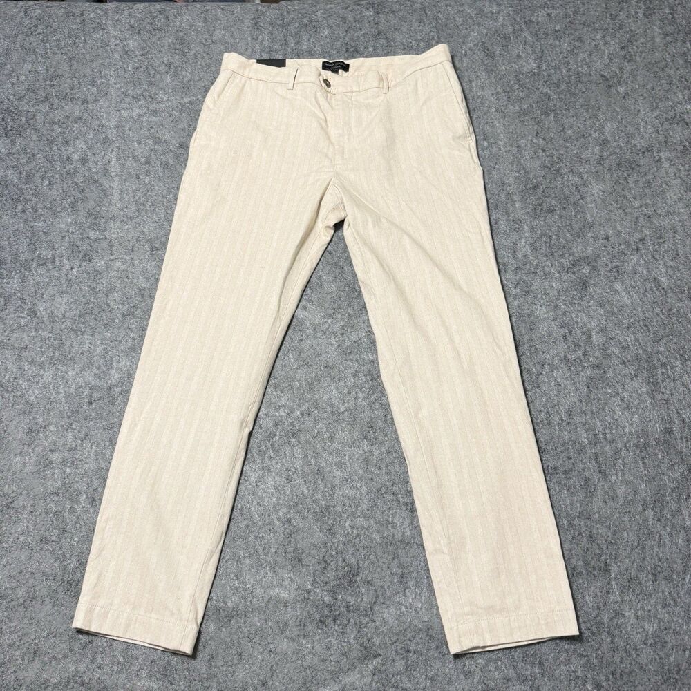 Banana Republic Grayson Pants Mens 36x34 Beige Herringbone Slim Tapered NWT New